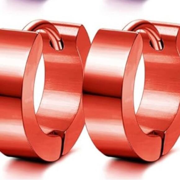 Red Huggie Hinged hoop earrings - Picture 1 of 1